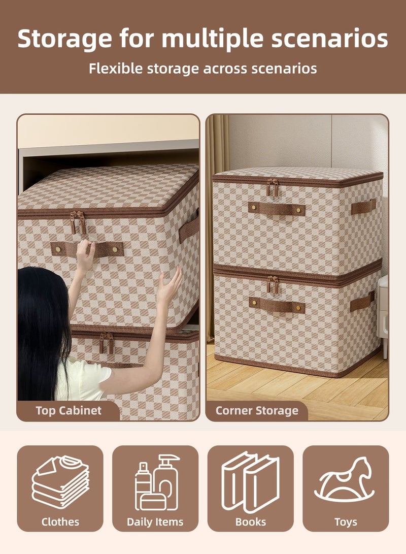 4 قطع صناديق تخزين لتنظيم الملابس مع أغطية، صناديق تخزين قابلة للطي مع مقابض، صناديق تخزين قابلة للغسل من القماش مع سحابات، منظم خزانة ملابس كبير السعة للملابس والألعاب والإكسسوارات، منظمات خزانة قابلة لإعادة الاستخدام وسلة تخزين موفرة للمساحة - Image 2